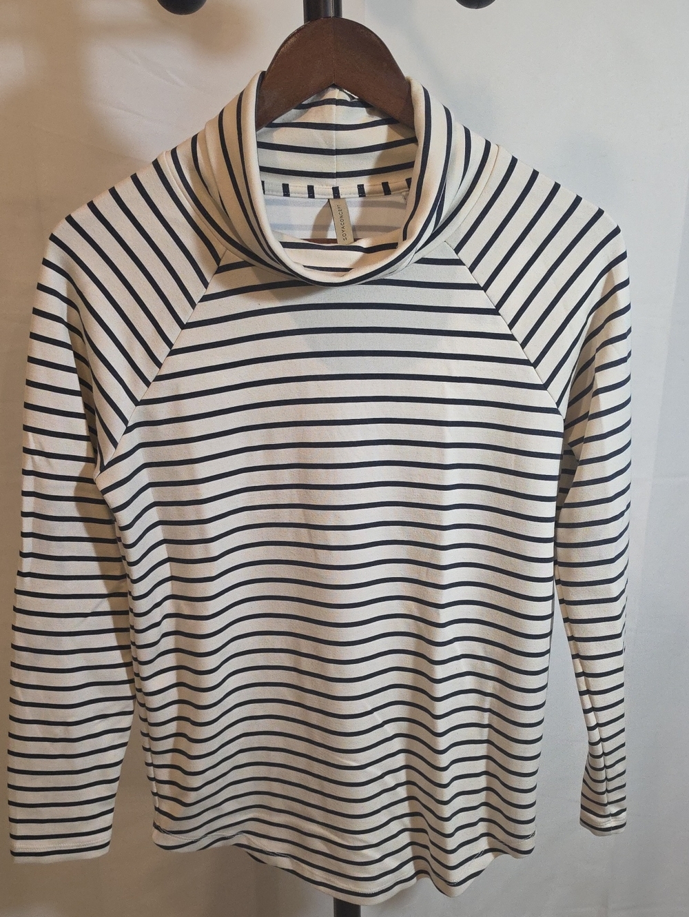 Scotch & Soda Cream and Black Striped Mock Neck Long-Sleeve Tee